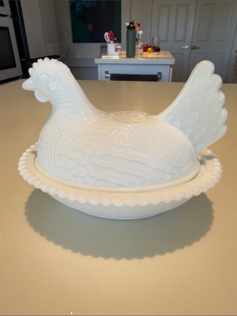 Indiana Glass Company White Milk Glass Hen on Nest Covered Dish